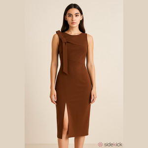 Women's Calvin Klein Chocolate Brown One Bow Shoulder Midi Dress Size 2